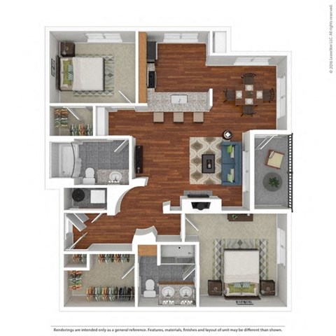 Floor plan for 2 beds, 2 baths, 1198 sqft